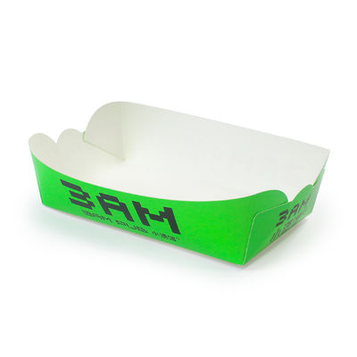 Green Disposable Kraft Paper Boat for Snacks Corrugated Food Tray Packaging