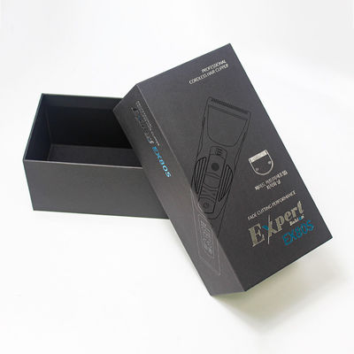 Luxury Black Shaver Lid And Base Gift Box Custom Logo Silver Stamping