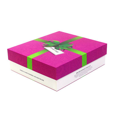 Luxury Pink White Holiday Gift Paper Lid And Base Gift Box With Green Ribbon