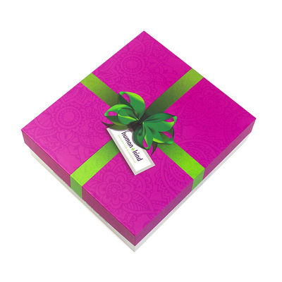 Luxury Pink White Holiday Gift Paper Lid And Base Gift Box With Green Ribbon