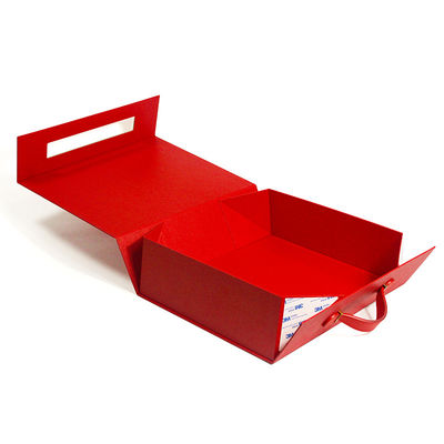 Custom Logo Luxury Cardboard Red Color Folding Magnetic Gift Boxes With Leather Ribbon