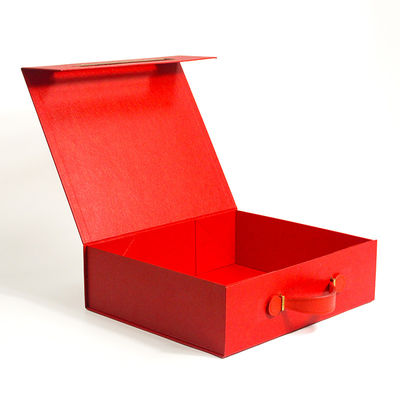 Custom Logo Luxury Cardboard Red Color Folding Magnetic Gift Boxes With Leather Ribbon