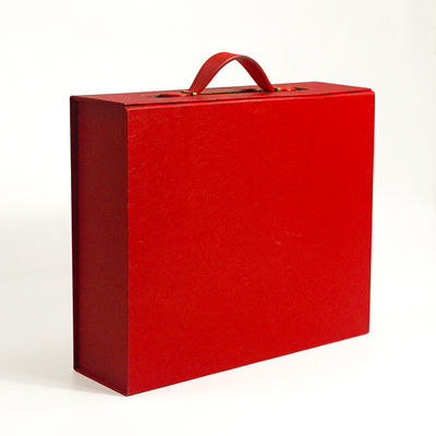 Custom Logo Luxury Cardboard Red Color Folding Magnetic Gift Boxes With Leather Ribbon