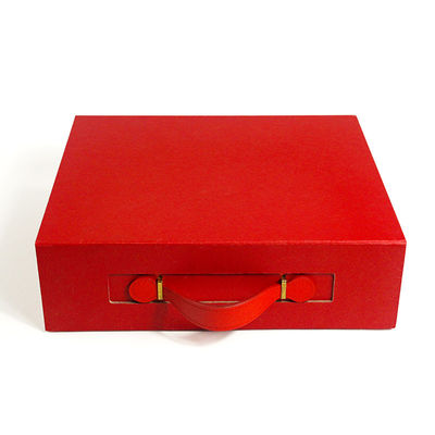Custom Logo Luxury Cardboard Red Color Folding Magnetic Gift Boxes With Leather Ribbon
