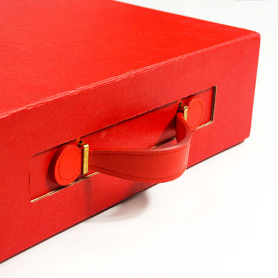 Custom Logo Luxury Cardboard Red Color Folding Magnetic Gift Boxes With Leather Ribbon